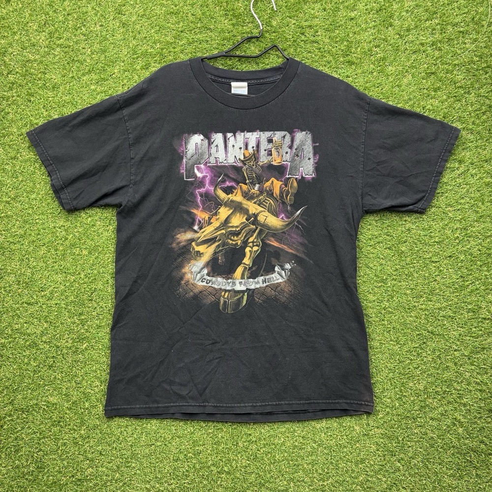 Vintage Pantera Shirt Mens Large Black Faded Cowboys From Hell Skull Lightning